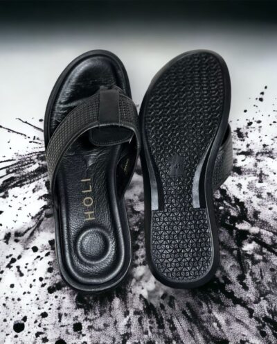 Turkish Leather Thong slides ( black )